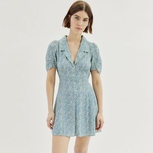 Floral Collared Mini Sun Dress, Blue Floral, NWT, S